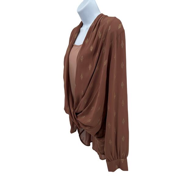 Mystree Long Sleeve Top WMNS L Mauve Gold Built In Cami Adjustable Strap Hi Low - Picture 4 of 12